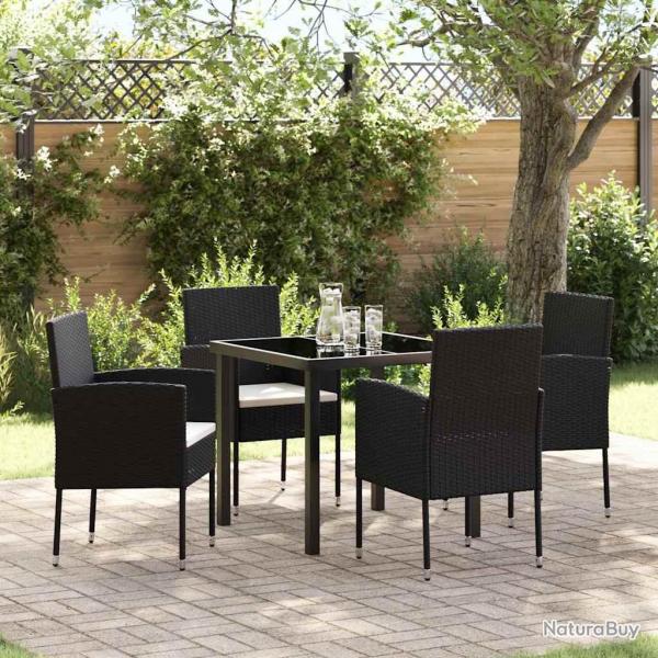 Ensemble de jardin de 5 pices avec coussins noir poly rattan