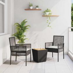 Ensemble de Bistro de Jardin 3 Pièces avec Coussins en Poly Rattan Noir