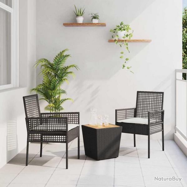 Ensemble de Bistro de Jardin 3 Pices avec Coussins en Poly Rattan Noir