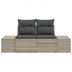 Canapé de jardin 2 places avec rangement et coussins gris poly rotin