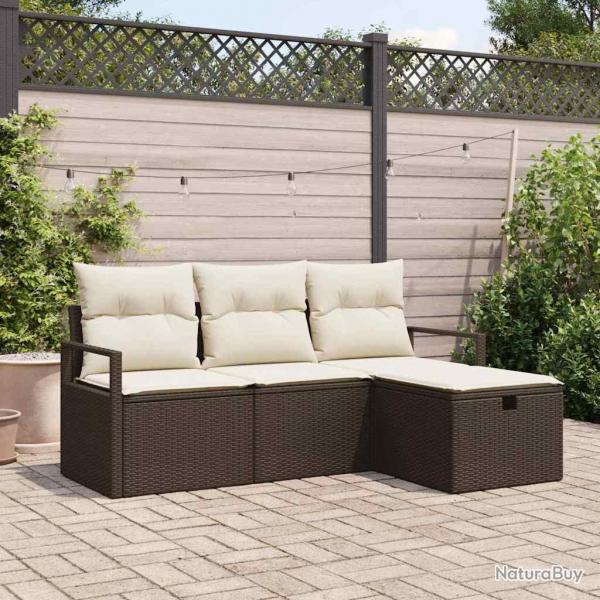 Ensemble de canap de jardin en 4 pices avec coussins marron en rotin synthtique