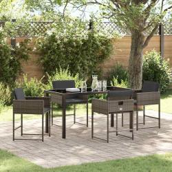 Ensemble de jardin 5 pièces avec coussins gris en poly rotin