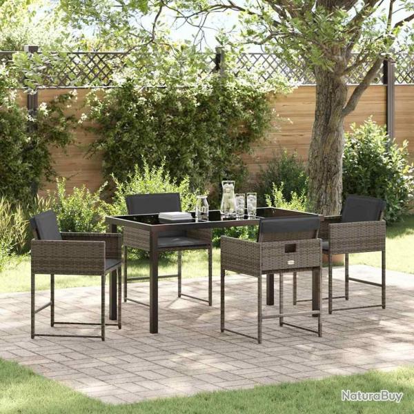 Ensemble de jardin 5 pices avec coussins gris en poly rotin