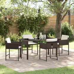 Set de salle à manger de jardin 5 pièces avec coussins en poly rotin marron