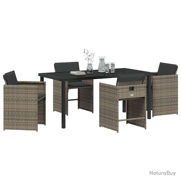 Ensemble de salle  manger de jardin 5 pices avec coussins gris en poly rotin