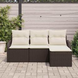 Ensemble de salon de jardin 4 pièces avec coussins en poly rotin marron