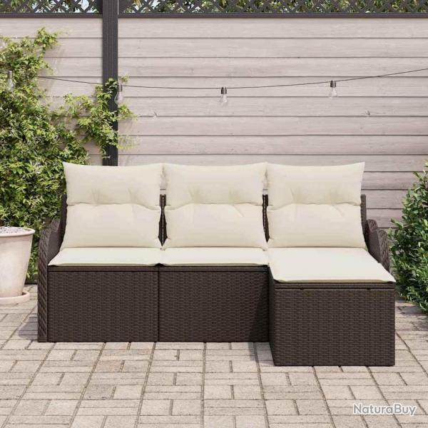 Ensemble de salon de jardin 4 pices avec coussins en poly rotin marron