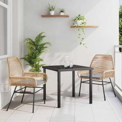 Ensemble de salle à manger de jardin 3 pièces avec coussins marron en poly rotin