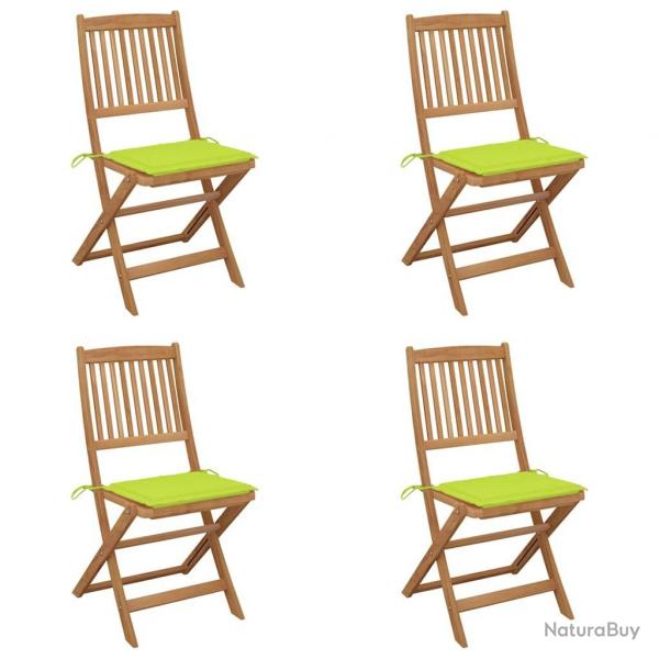 Chaises pliables de jardin lot de 4 avec coussins Bois d'acacia