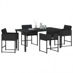 Ensemble de jardin 5 pièces avec des coussins en poly rotin noir