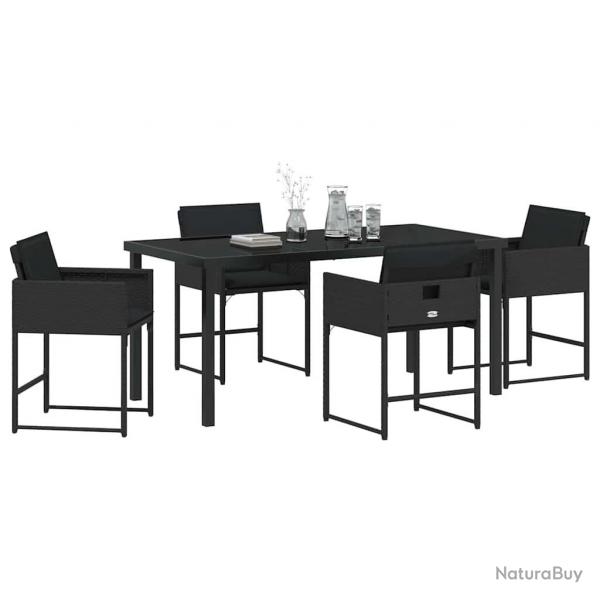 Ensemble de jardin 5 pices avec des coussins en poly rotin noir