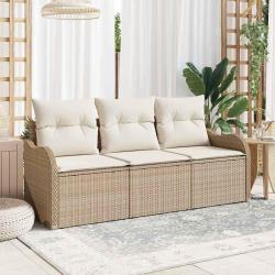 Ensemble de Canapé de Jardin 3 Pièces avec Coussins Beige Rattan Poly