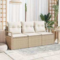 Canapé de jardin 3 pièces avec coussins beige en rattan synthétique