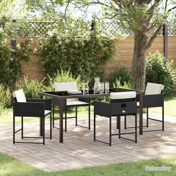 Ensemble de salle  manger de jardin 5 pices avec coussins, en rattan noir et poly.