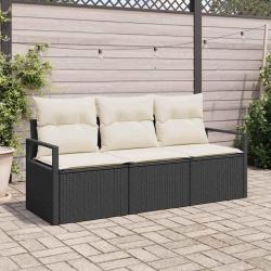 Ensemble de salon de jardin 3 pièces avec coussins en rattan synthétique noir