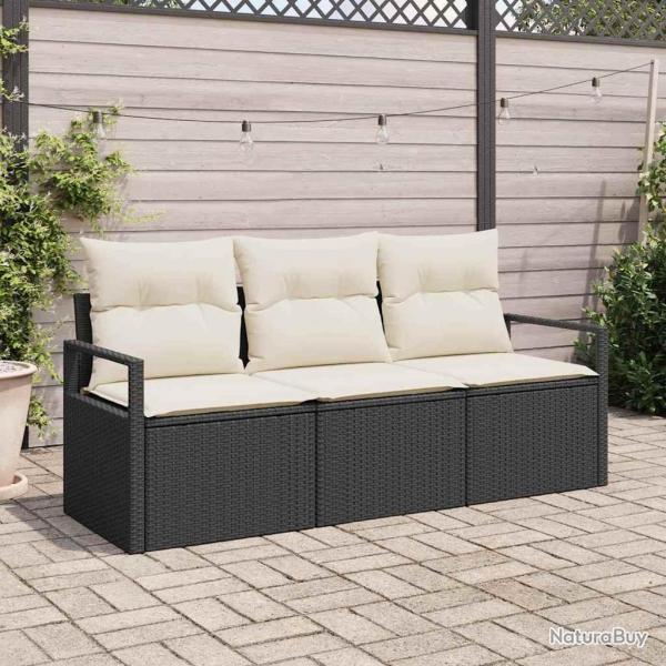 Ensemble de salon de jardin 3 pices avec coussins en rattan synthtique noir