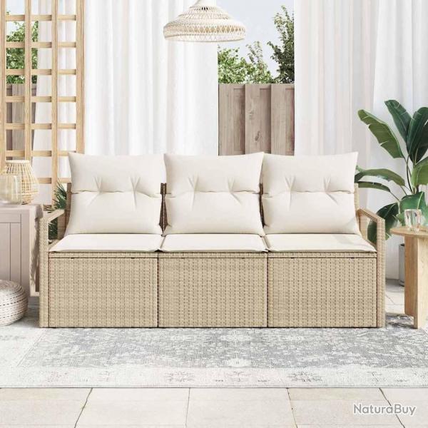 Ensemble de canap de jardin 3 pices avec des coussins beige en poly rotin