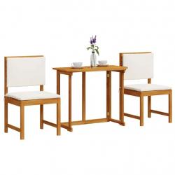 Ensemble de bistro de jardin 3 pièces avec coussins en bois d'acacia massif