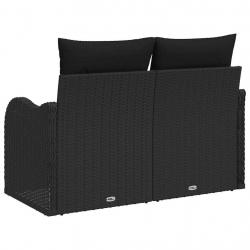 Canapé de jardin 2 places avec rangement et coussins en poly rattan noir