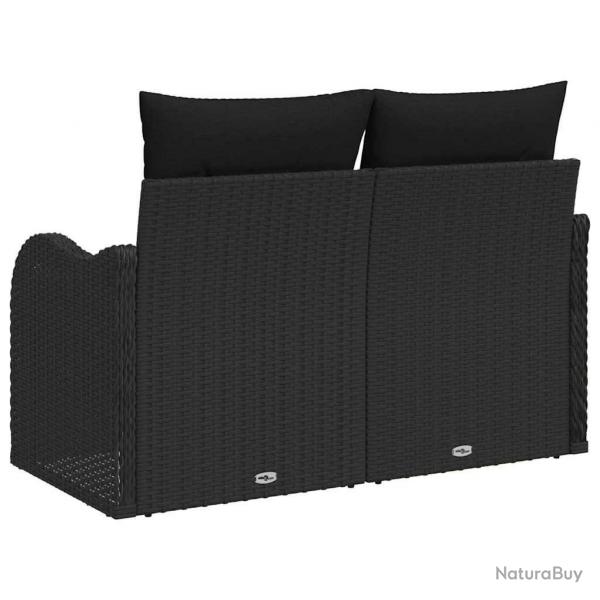Canap de jardin 2 places avec rangement et coussins en poly rattan noir