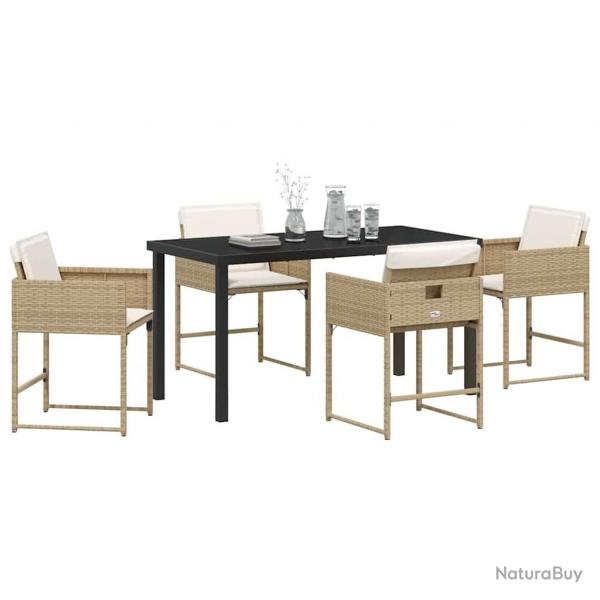Set de salle  manger de jardin 5 pices avec coussins beige en poly rattan
