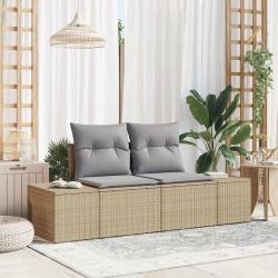 Canapé de jardin 2 places avec rangement et coussins Beige Rotin Poly