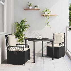 Ensemble de salle à manger de jardin 3 pièces en poly-rattan noir