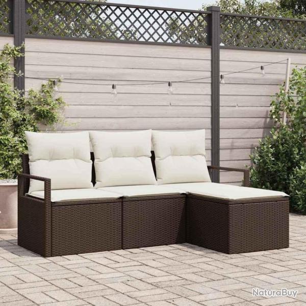 Set de canaps de jardin en 4 pices avec coussins marron en rotin synthtique