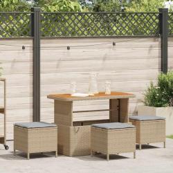 Ensemble salle à manger jardin 4 pièces avec coussins Beige Poly Rotin Acacia