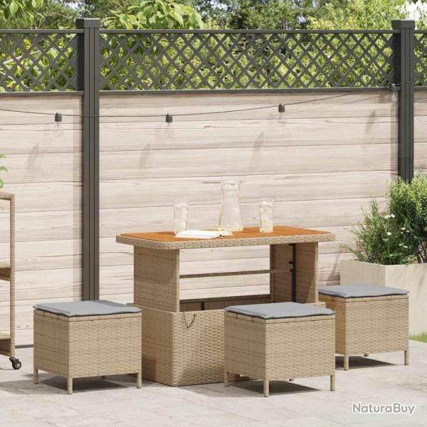 Ensemble salle  manger jardin 4 pices avec coussins Beige Poly Rotin Acacia
