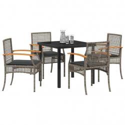 Ensemble de salle à manger de jardin 5 pièces avec coussins en poly rattan gris