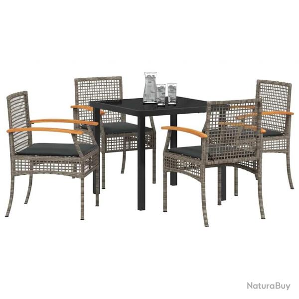 Ensemble de salle  manger de jardin 5 pices avec coussins en poly rattan gris