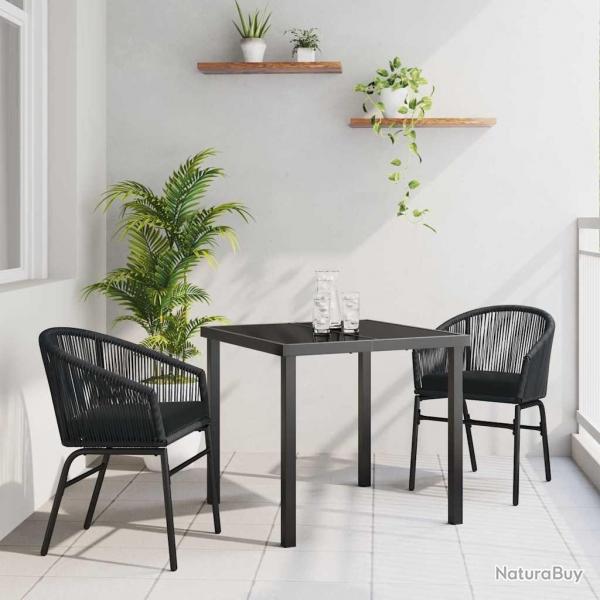 Ensemble de salle  manger de jardin 3 pices - Rattan synthtique noir