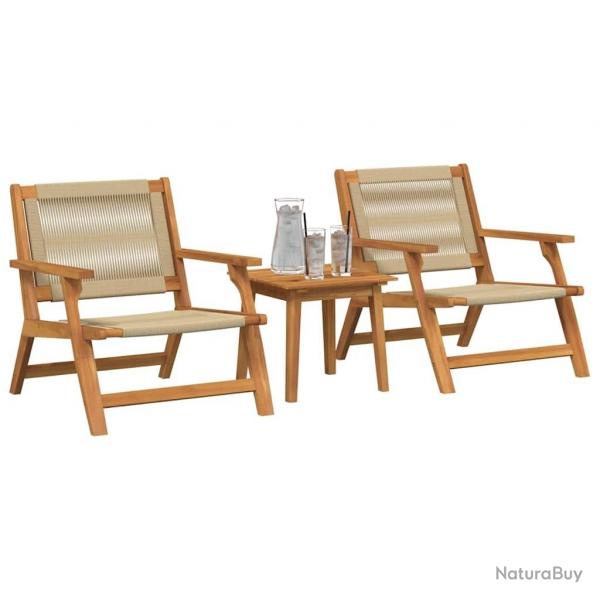 Ensemble de Chaises de Jardin avec Table - 3 Pices en Bois d'Acacia Massif Beige