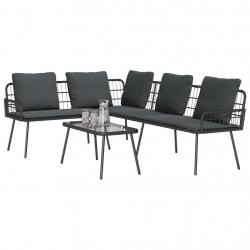 Set de canapé de jardin 2 pièces avec coussins en poly rotin noir