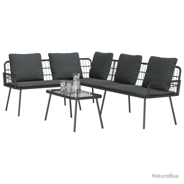 Set de canap de jardin 2 pices avec coussins en poly rotin noir