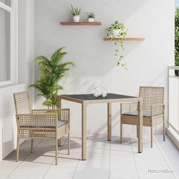 Ensemble de salle  manger pour jardin 3 pcs Beige