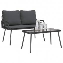 Ensemble de salle à manger jardin avec coussins en poly rattan noir