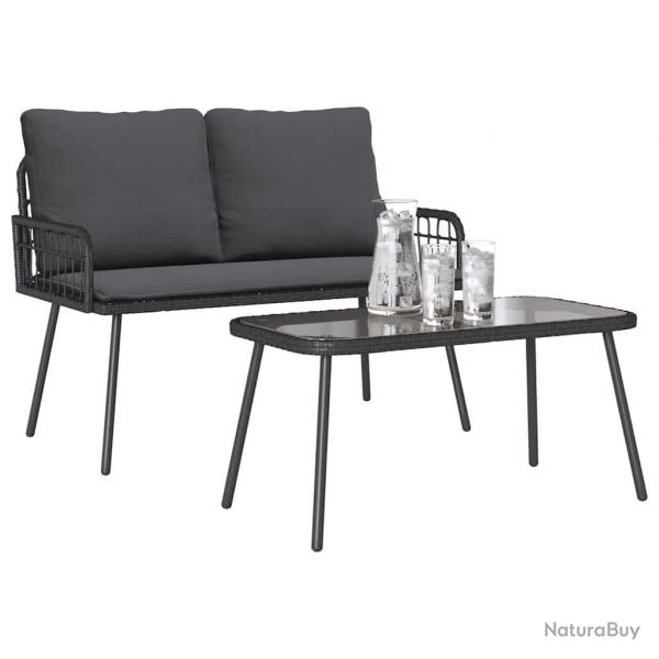 Ensemble de salle  manger jardin avec coussins en poly rattan noir