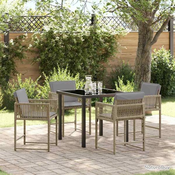Ensemble de salle  manger de jardin avec coussins - 5 pices en poly rotin beige