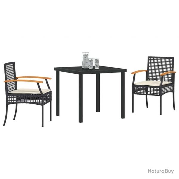 Set de salle  manger de jardin de 3 pices avec coussins en poly rotin noir