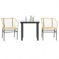 Ensemble à manger de jardin 3pcs marron résine tressée verre