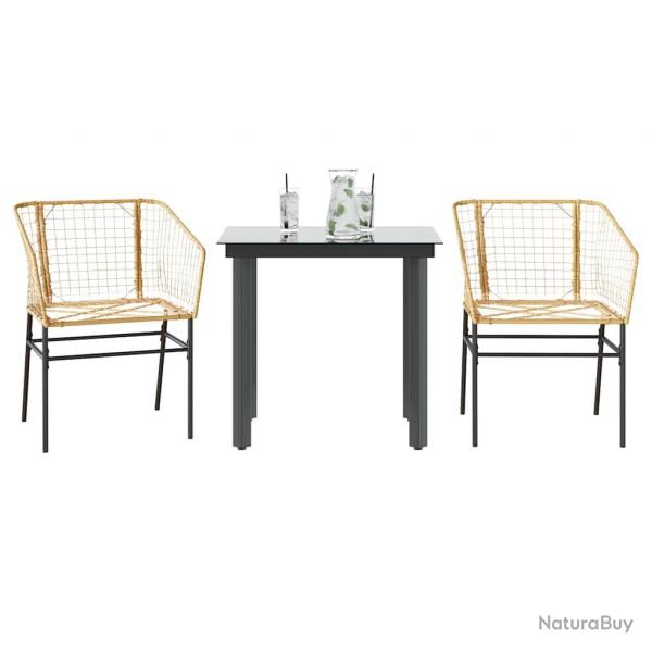 Ensemble  manger de jardin 3pcs marron rsine tresse verre