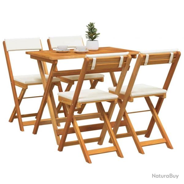 Ensemble Bistro Pliable 5 Pices avec Coussins en Bois Massif d'Acacia