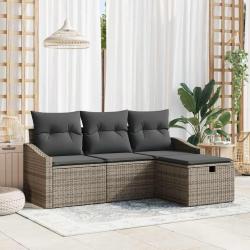 Ensemble de canapé de jardin 4 pièces avec coussins gris en poly rotin