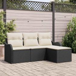 Ensemble de Canapés de Jardin 4 Pièces avec Coussins Noir Rattan Poly