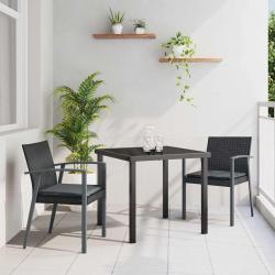 Ensemble de salle à manger de jardin , 3 pièces, avec coussins noirs en poly rotin.