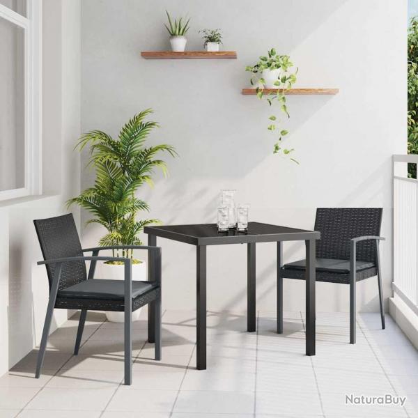 Ensemble de salle  manger de jardin , 3 pices, avec coussins noirs en poly rotin.