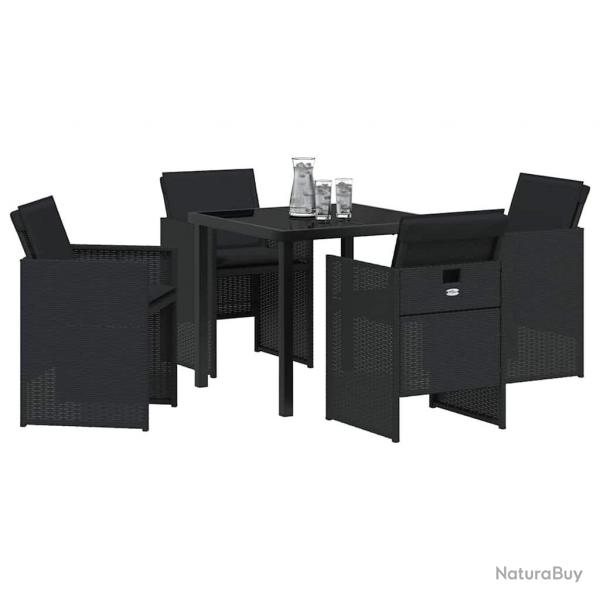 Ensemble de salle  manger de jardin 5 pices avec coussins en poly rotin noir