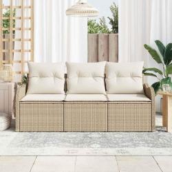 Ensemble de canapé de jardin 3 pièces avec coussins beige en poly rotin.